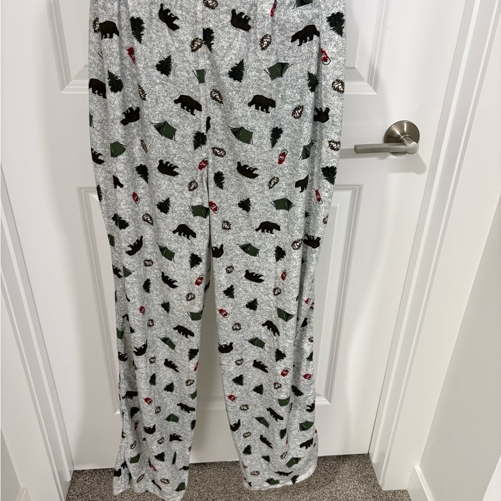 Cozy Lounge Pajama Pants Grey Print Relaxed Fit Drawstring - Picture 4 of 5